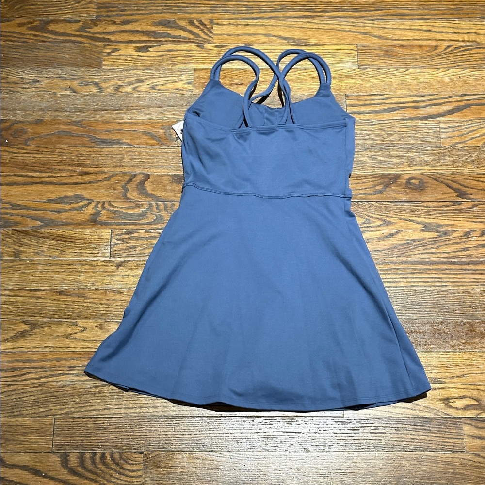 Blue Strappy Active Tank Dress : Bodysuit built in shorts & pocket - Picture 4 of 4